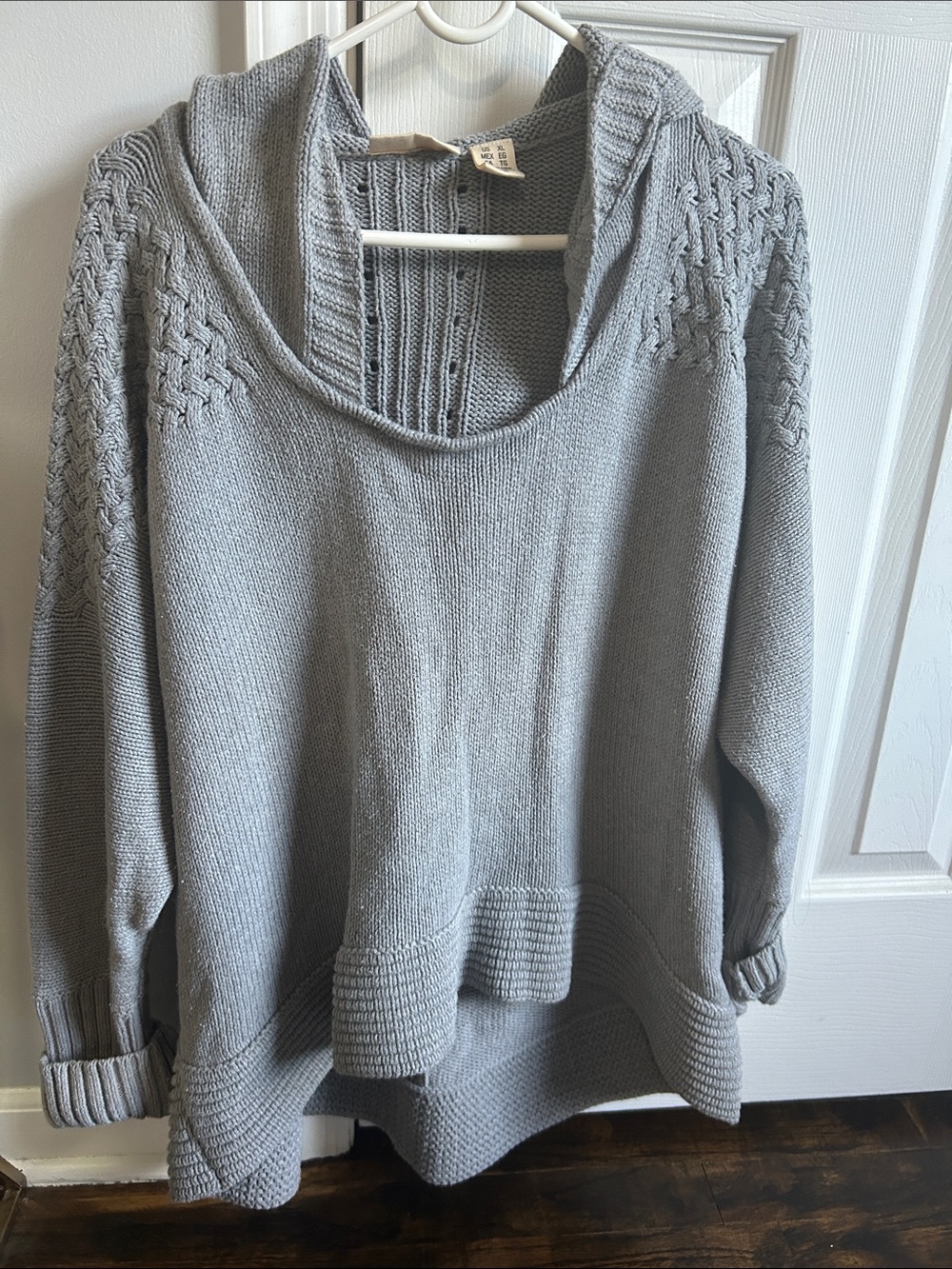 Dkny Light Gray Knit Cowl Hoodie Sweater